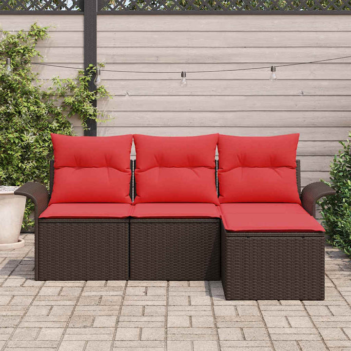 Havesofa Sæt med pude 4 pcs Brun polyrattan