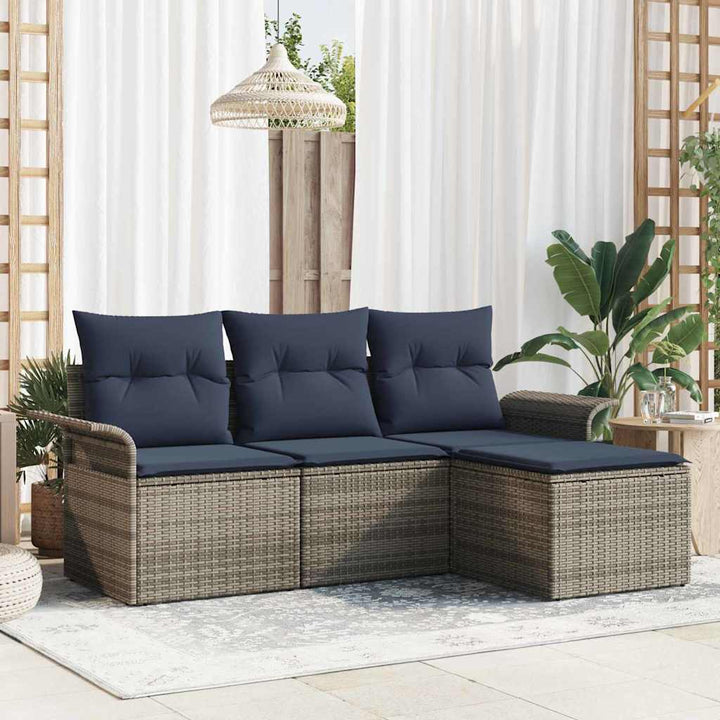 Havesofa Sæt med pude 4 pcs Grå polyrattan