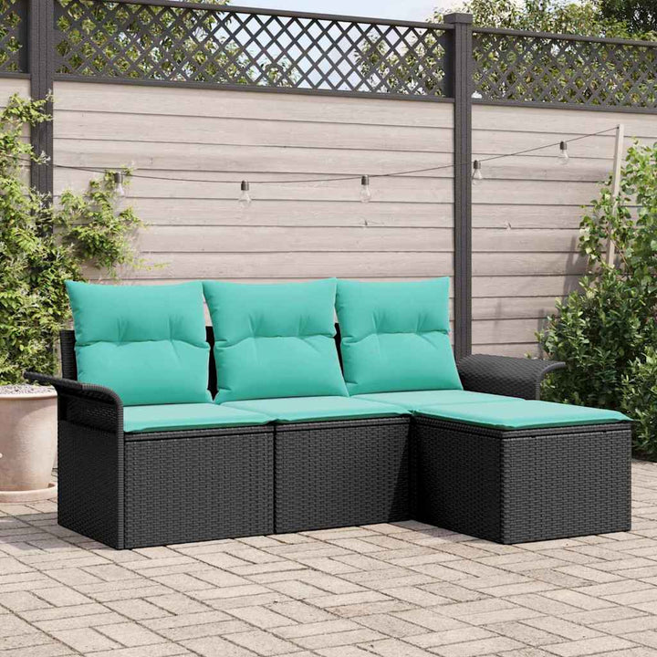 Havesofa Sæt med pude 4 pcs Sort polyrattan