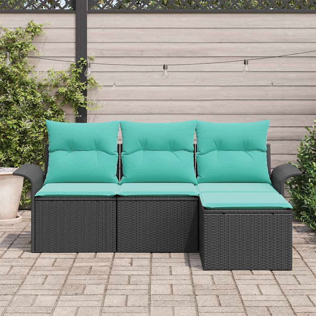 Havesofa Sæt med pude 4 pcs Sort polyrattan
