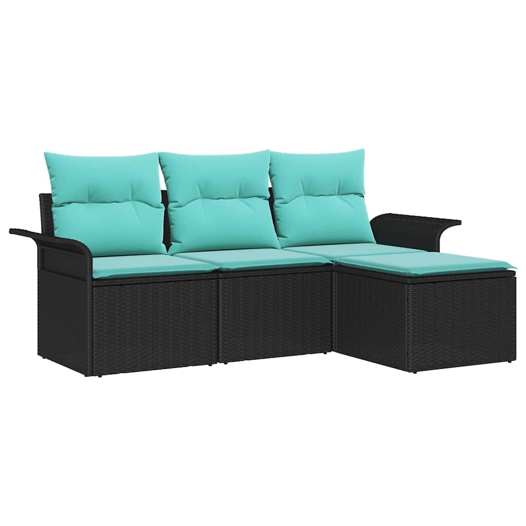 Havesofa Sæt med pude 4 pcs Sort polyrattan