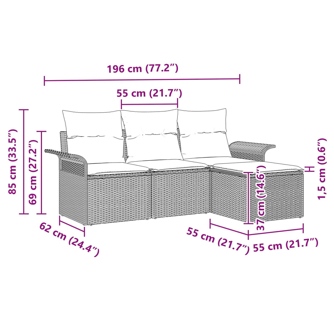 Havesofa Sæt med pude 4 pcs Sort polyrattan