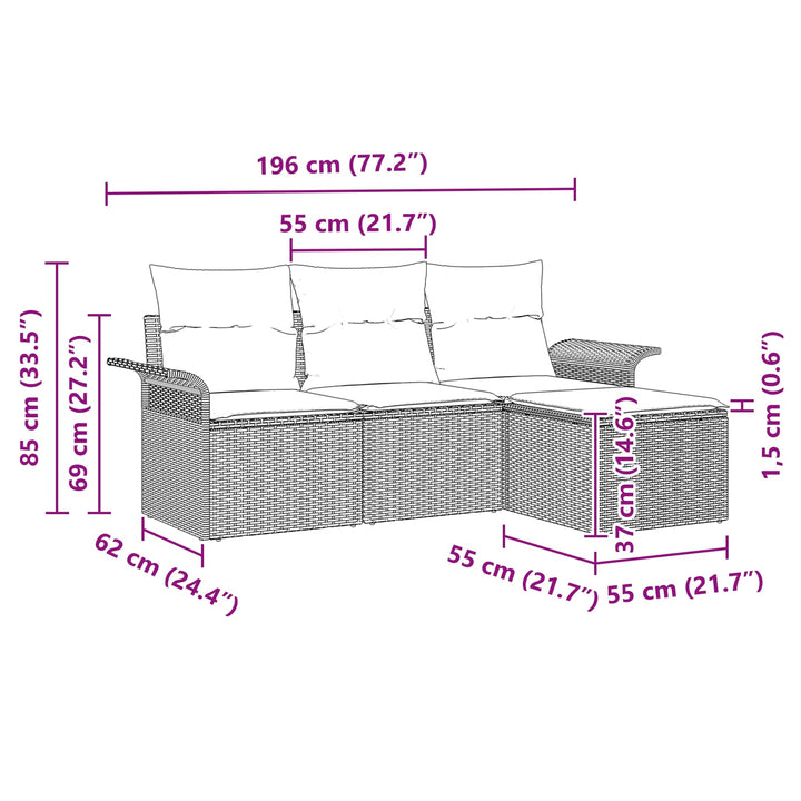 Havesofa Sæt med pude 4 pcs Sort polyrattan