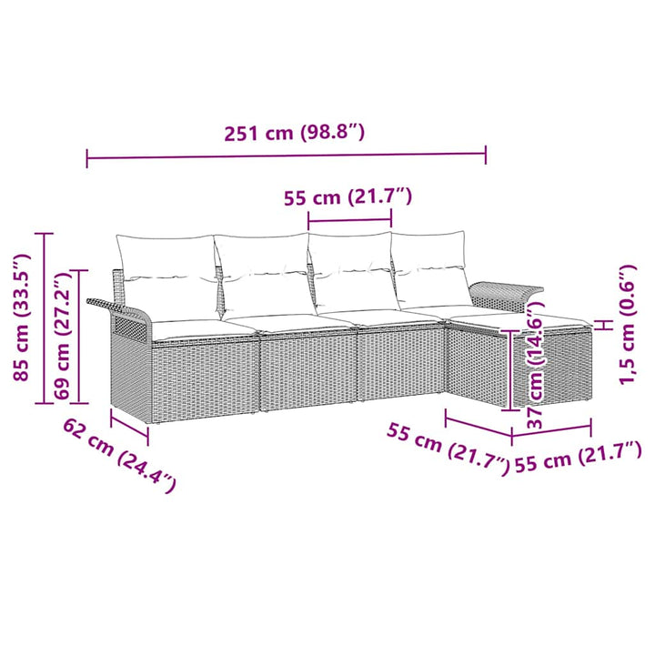 Udendørs sofa med pude 5 pcs Beige polyrattan