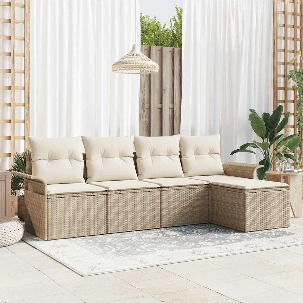Udendørs sofa med pude 5 pcs Beige polyrattan