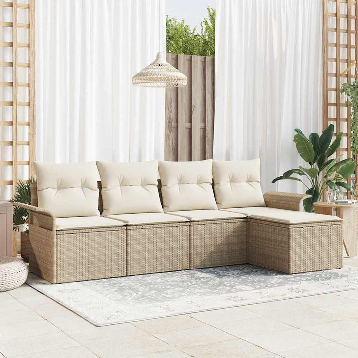 Udendørs sofa med pude 5 pcs Beige polyrattan