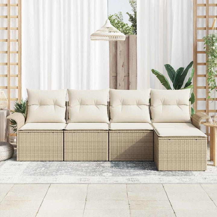 Udendørs sofa med pude 5 pcs Beige polyrattan