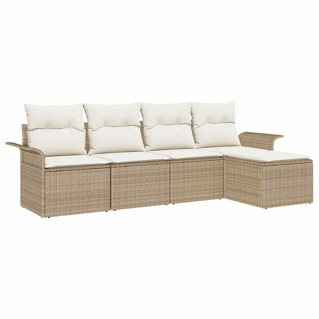 Udendørs sofa med pude 5 pcs Beige polyrattan