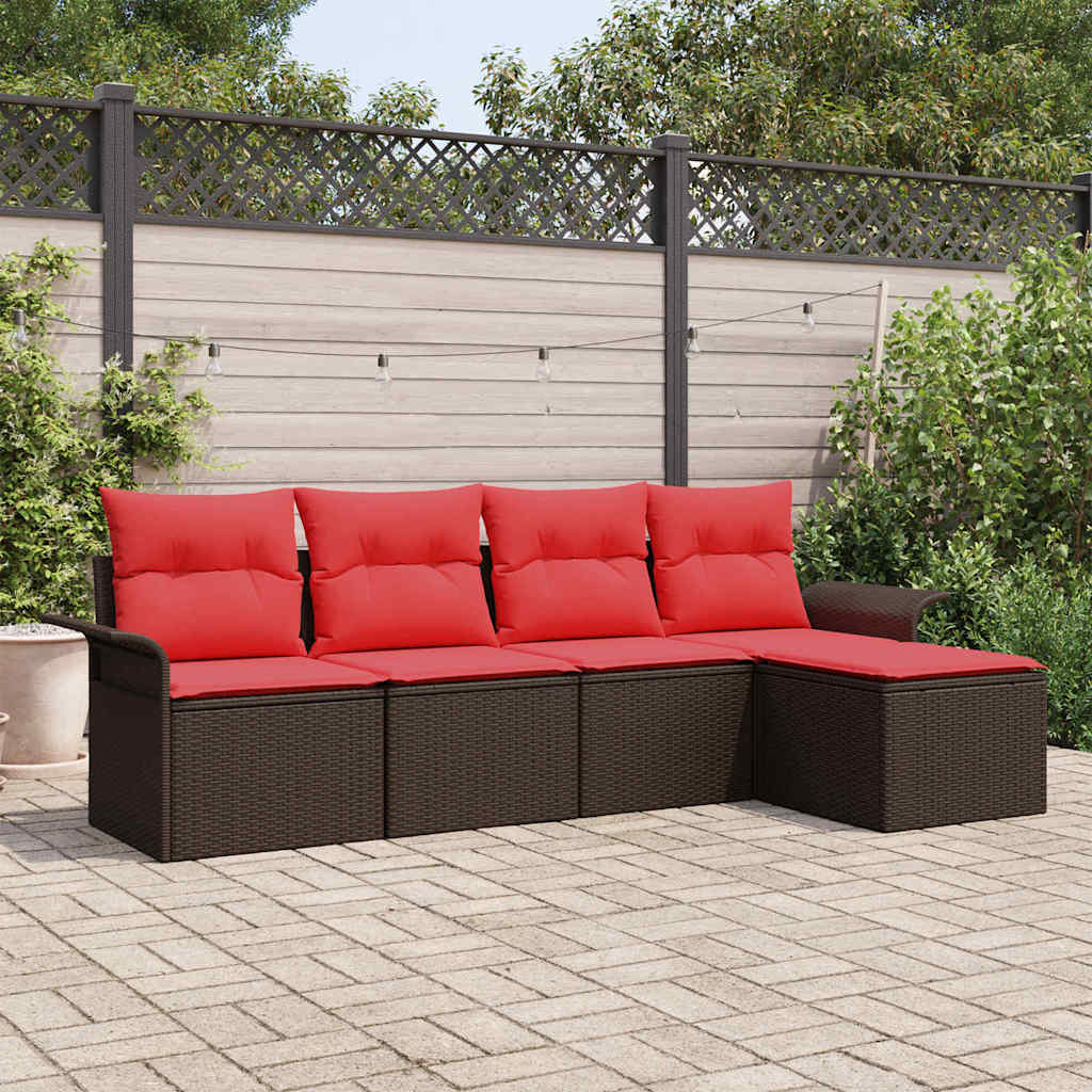 Havesofa Sæt med pude 5 pcs Brun polyrattan