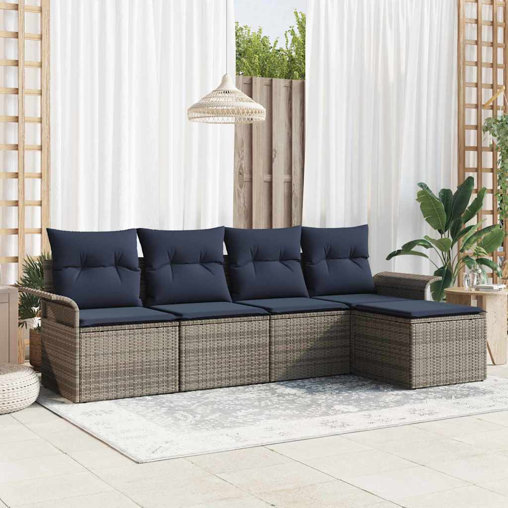Havesofa Sæt med pude 5 pcs Grå polyrattan