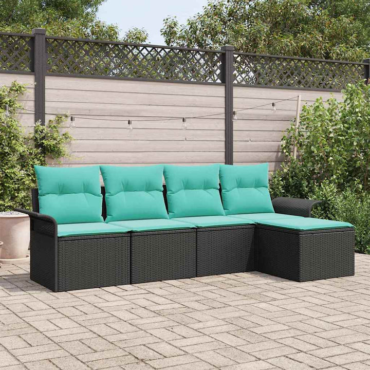 Havesofa Sæt med pude 5 pcs Sort polyrattan