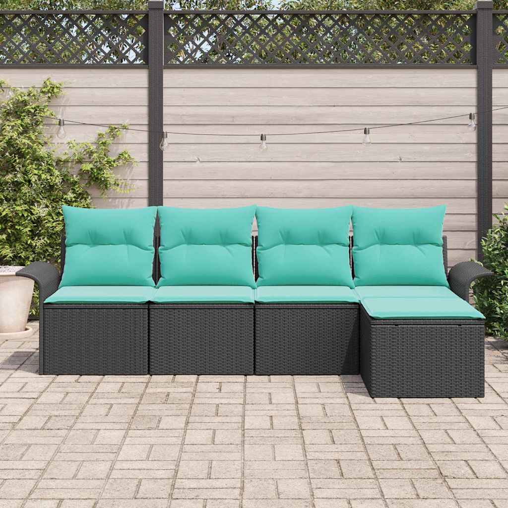 Havesofa Sæt med pude 5 pcs Sort polyrattan