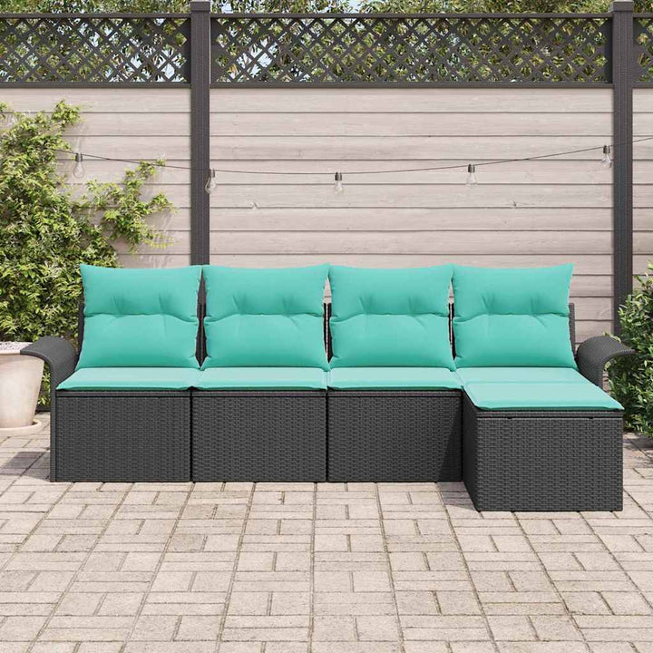 Havesofa Sæt med pude 5 pcs Sort polyrattan
