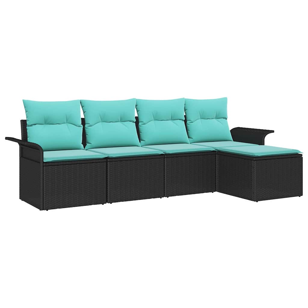 Havesofa Sæt med pude 5 pcs Sort polyrattan