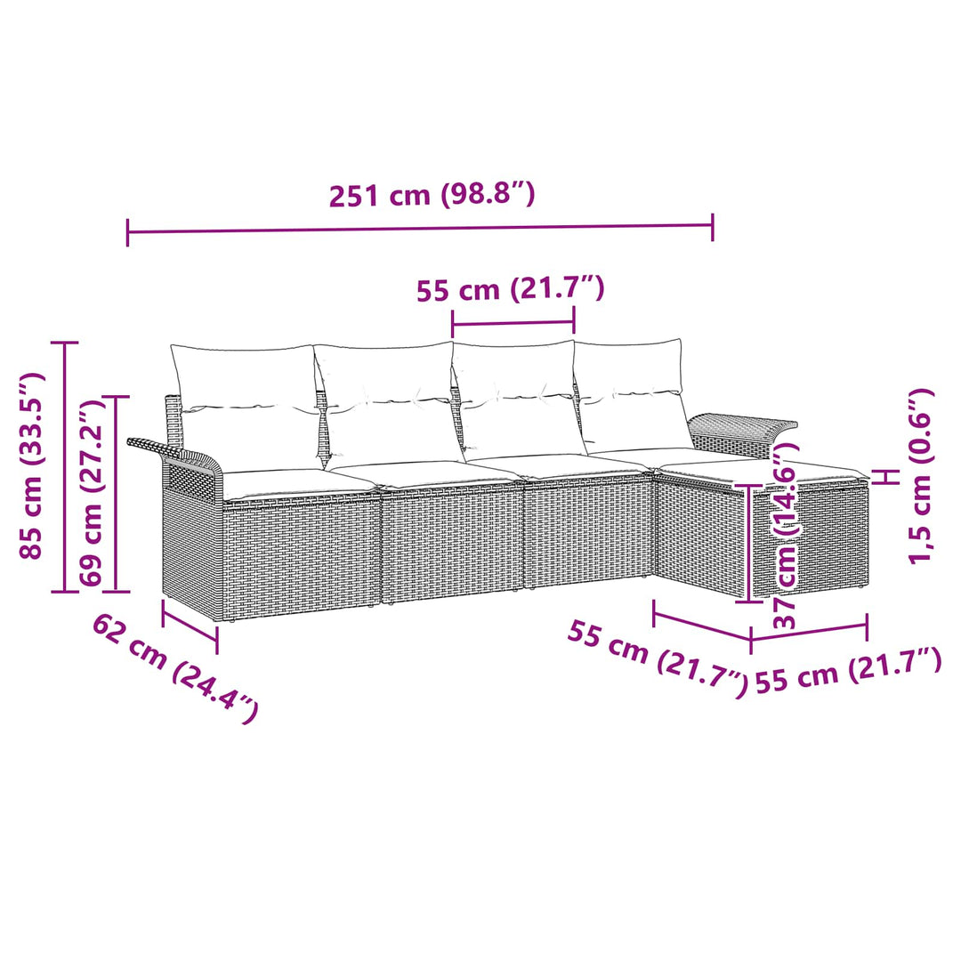 Havesofa Sæt med pude 5 pcs Sort polyrattan