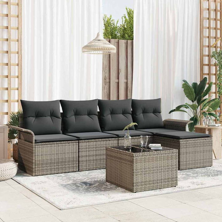 Udendørs sofa med pude 6 pcs Grå polyrattan