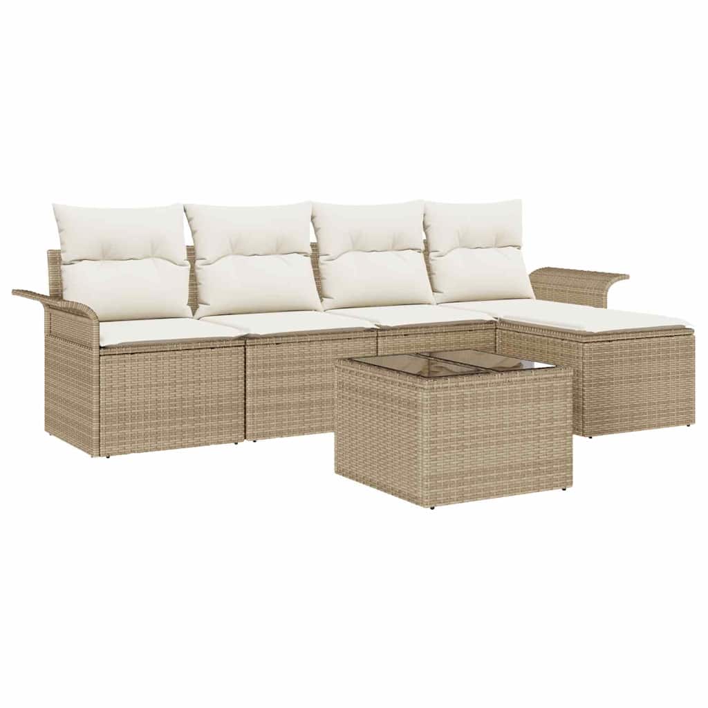 Udendørs sofa med pude 6 pcs Beige polyrattan
