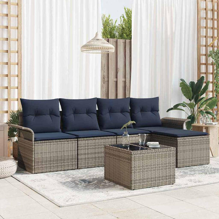 Havesofa Sæt med pude 6 pcs Grå polyrattan