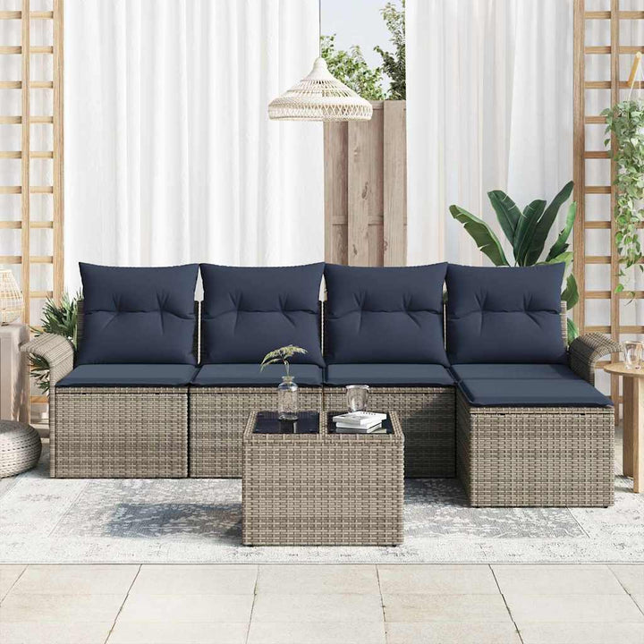 Havesofa Sæt med pude 6 pcs Grå polyrattan