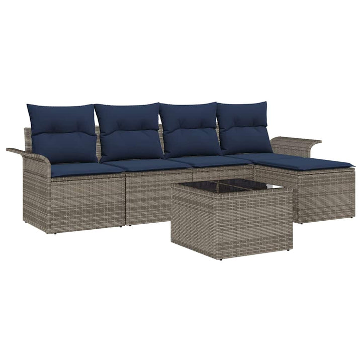 Havesofa Sæt med pude 6 pcs Grå polyrattan