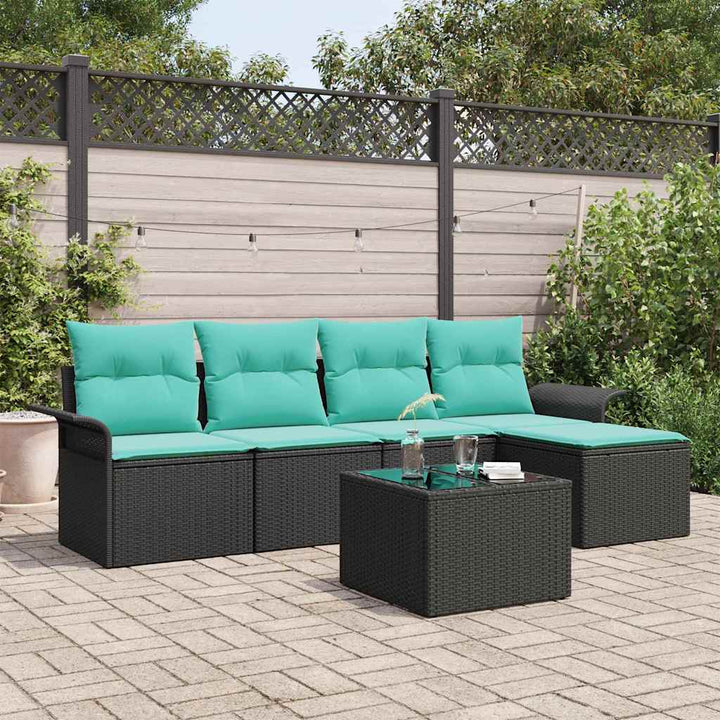 Havesofa Sæt med pude 6 pcs Sort polyrattan