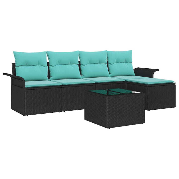 Havesofa Sæt med pude 6 pcs Sort polyrattan