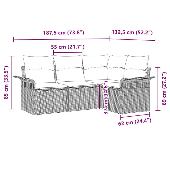 Havesofa Sæt 4 stk. Sort polyrattan