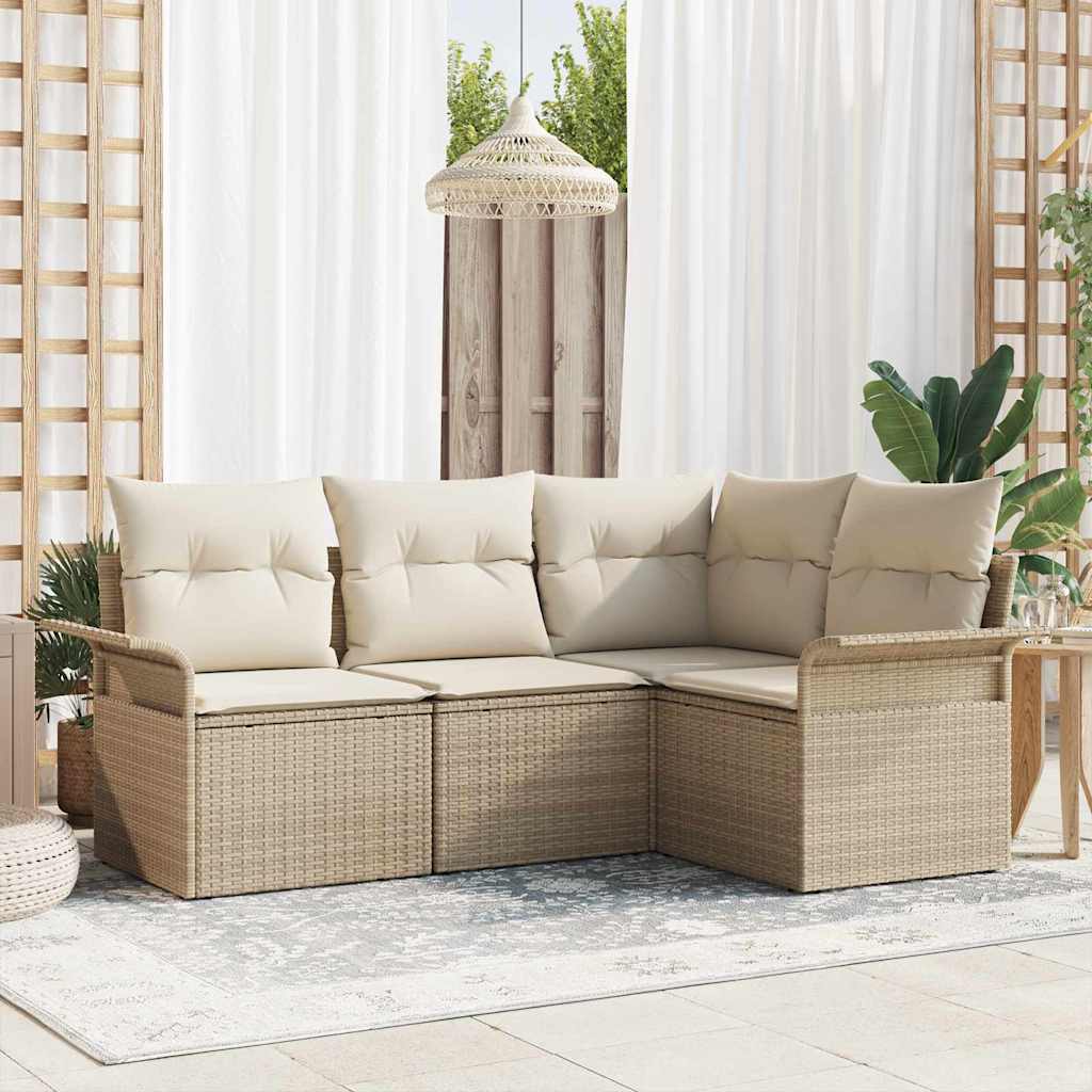 Havesofa Sæt med pude 4 pcs Beige polyrattan
