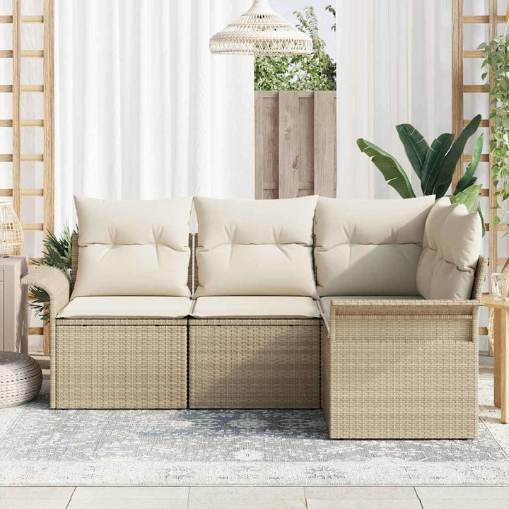 Havesofa Sæt med pude 4 pcs Beige polyrattan