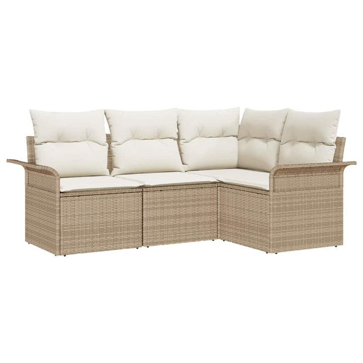 Havesofa Sæt med pude 4 pcs Beige polyrattan