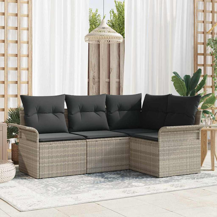 Havesofa Sæt med pude 4 pcs Lysegrå polyrattan