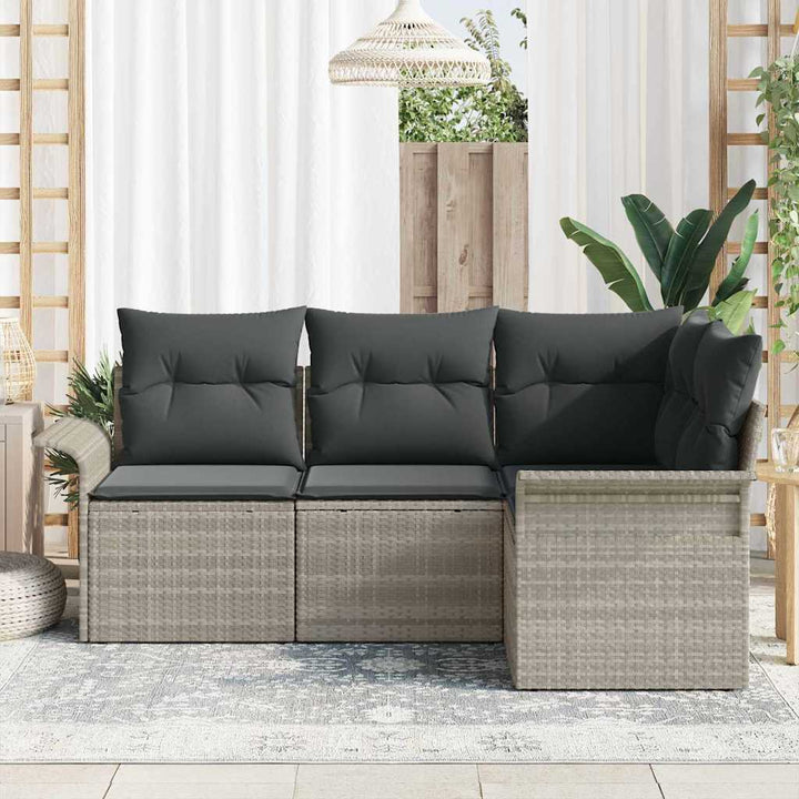 Havesofa Sæt med pude 4 pcs Lysegrå polyrattan