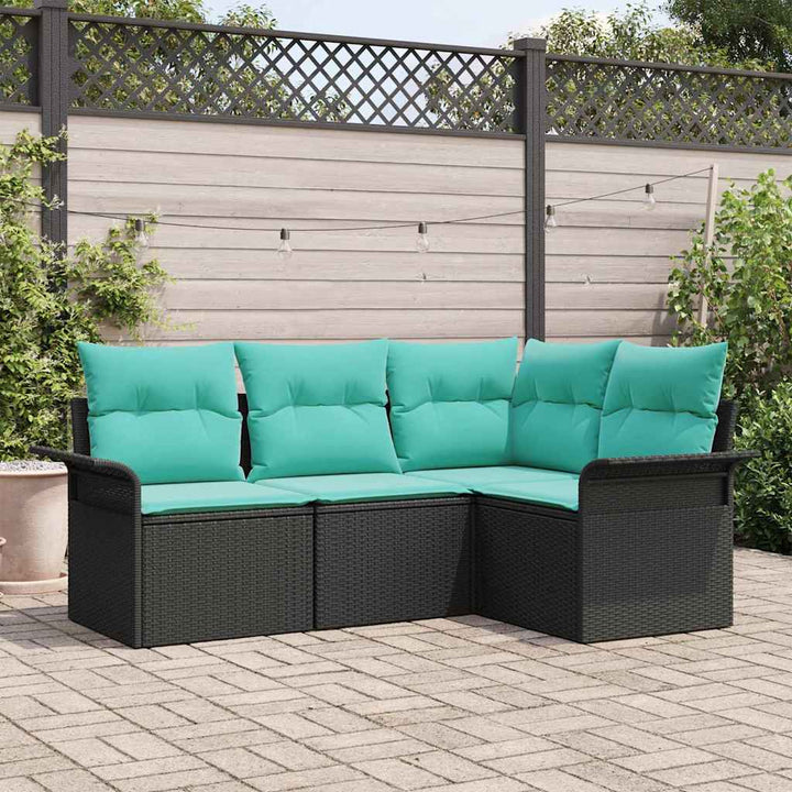 Havesofa Sæt med pude Sort polyrattan