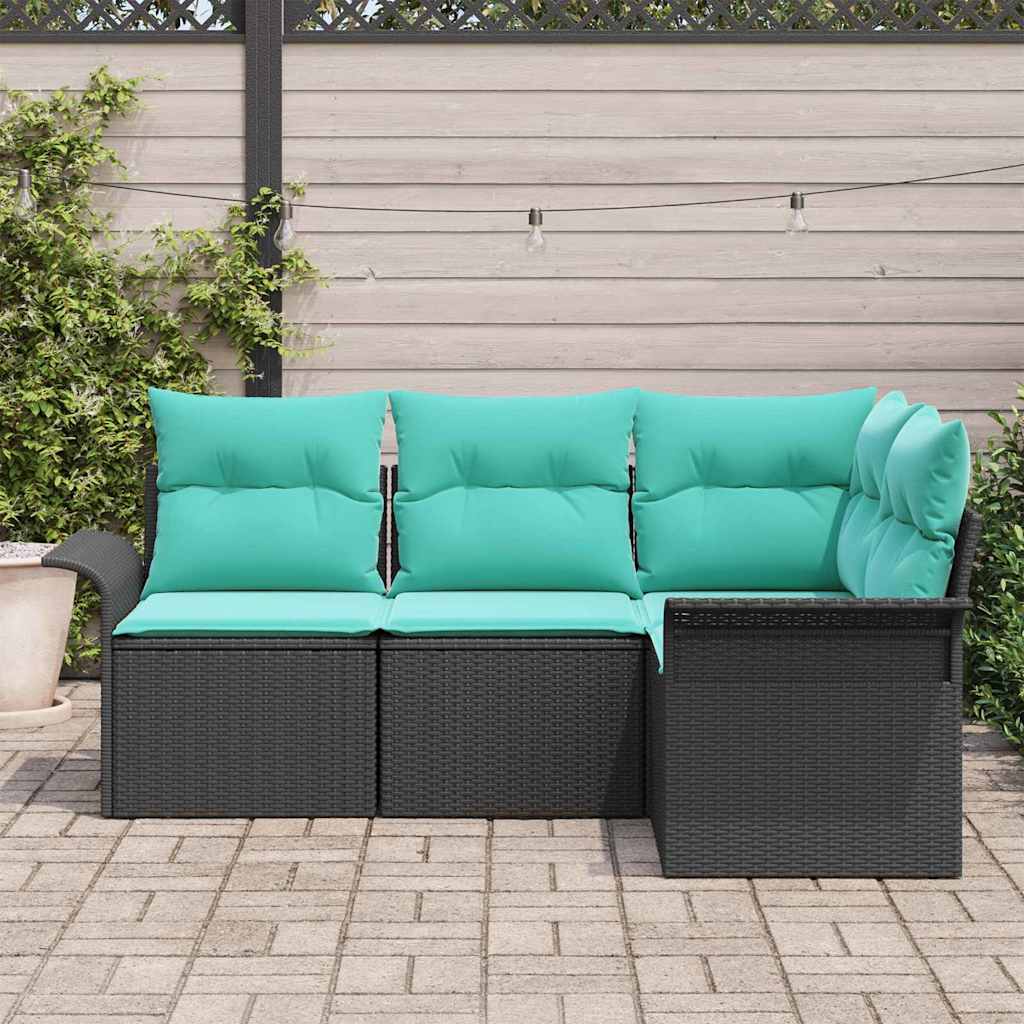 Havesofa Sæt med pude Sort polyrattan
