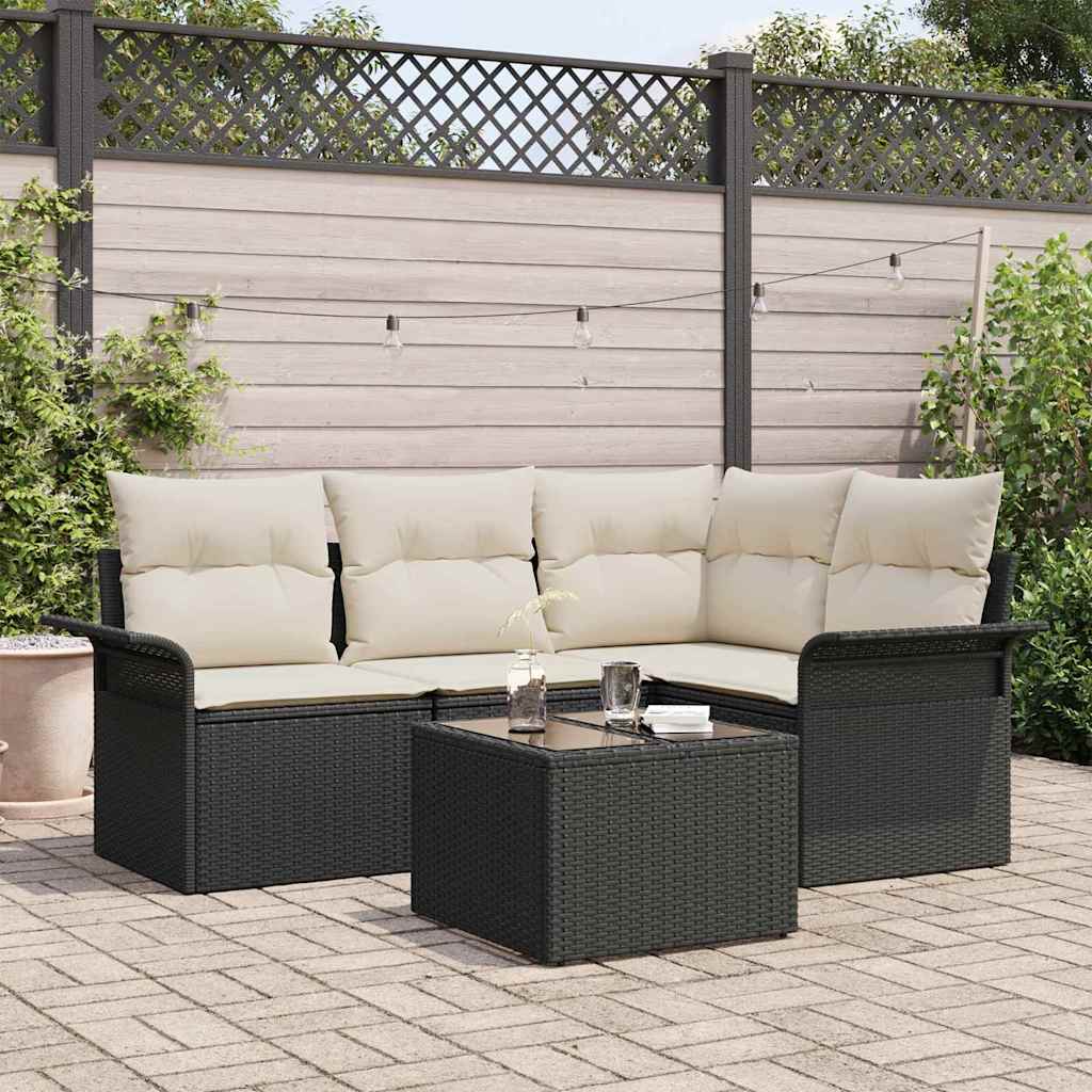 Havesofa Sæt 5 stk. Sort polyrattan