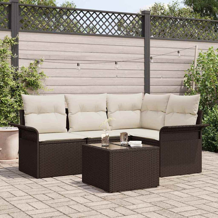 Havesofa Sæt med pude 5 pcs Brun polyrattan