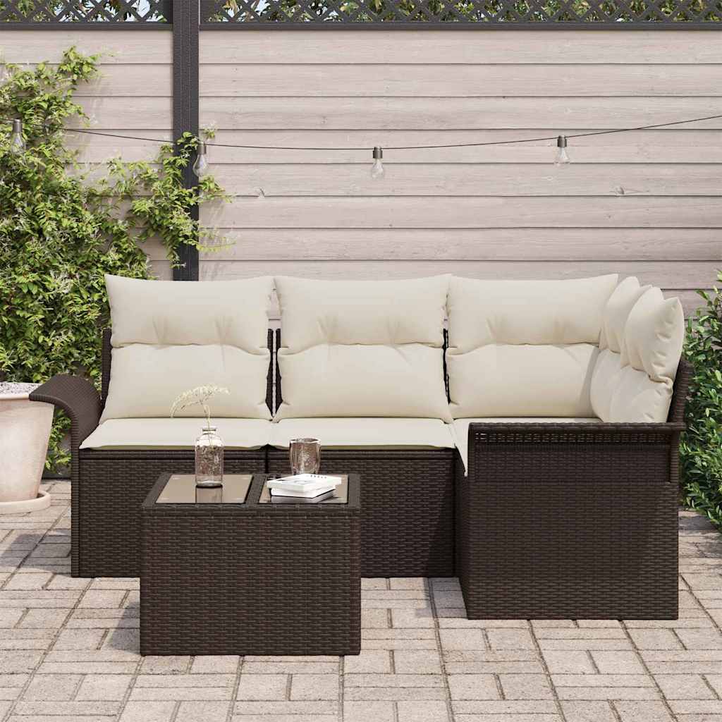 Havesofa Sæt med pude 5 pcs Brun polyrattan