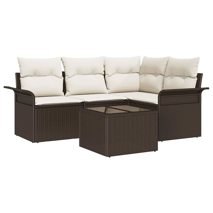 Havesofa Sæt med pude 5 pcs Brun polyrattan