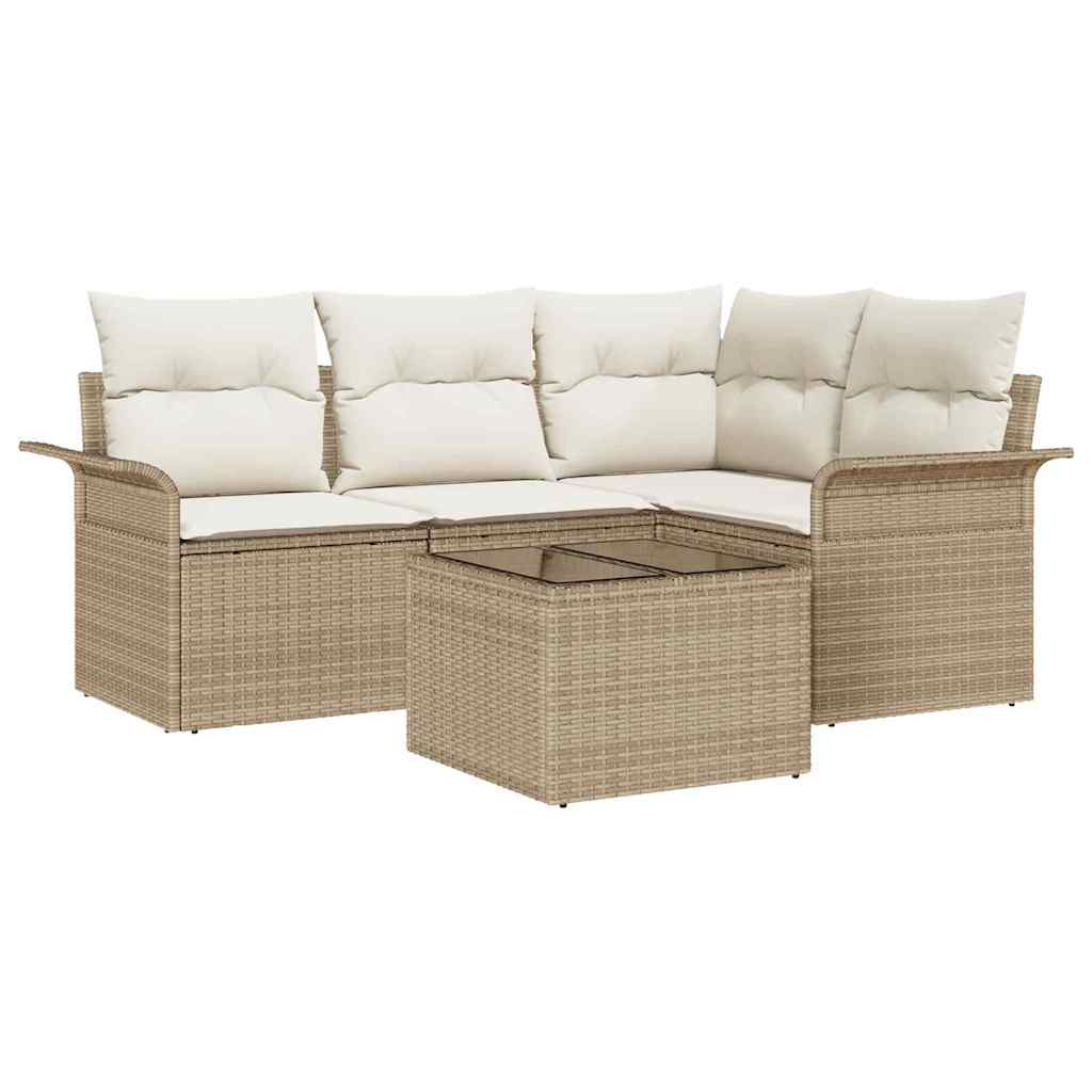 Havesofa Sæt med pude 5 pcs Beige polyrattan