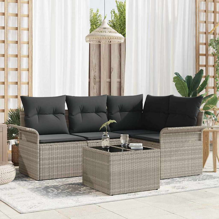 Havesofa Sæt med pude 5 pcs Lysegrå polyrattan