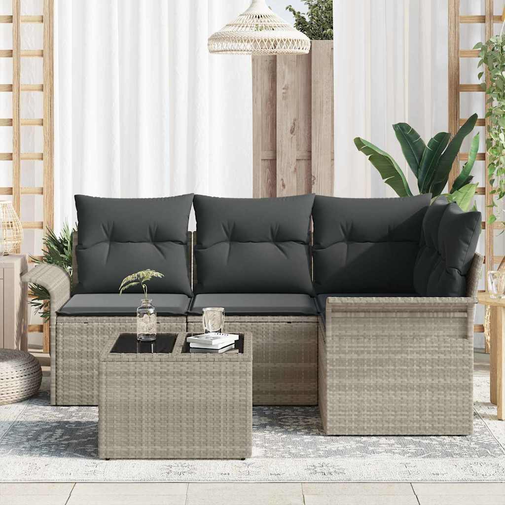 Havesofa Sæt med pude 5 pcs Lysegrå polyrattan