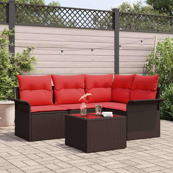 Havesofa Sæt med pude 5 pcs Brun polyrattan