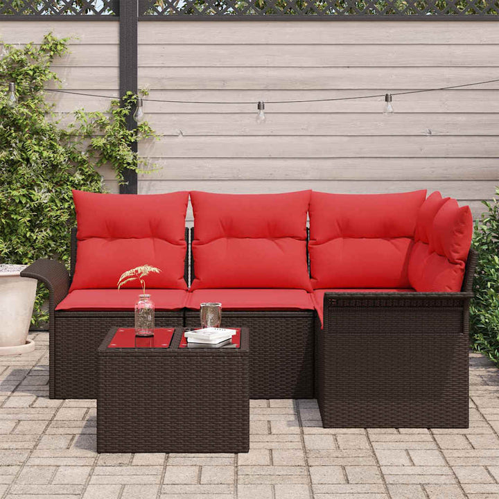 Havesofa Sæt med pude 5 pcs Brun polyrattan