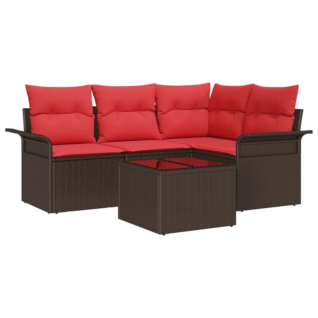 Havesofa Sæt med pude 5 pcs Brun polyrattan