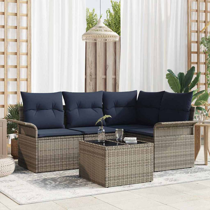 Havesofa Sæt med pude 5 pcs Grå polyrattan