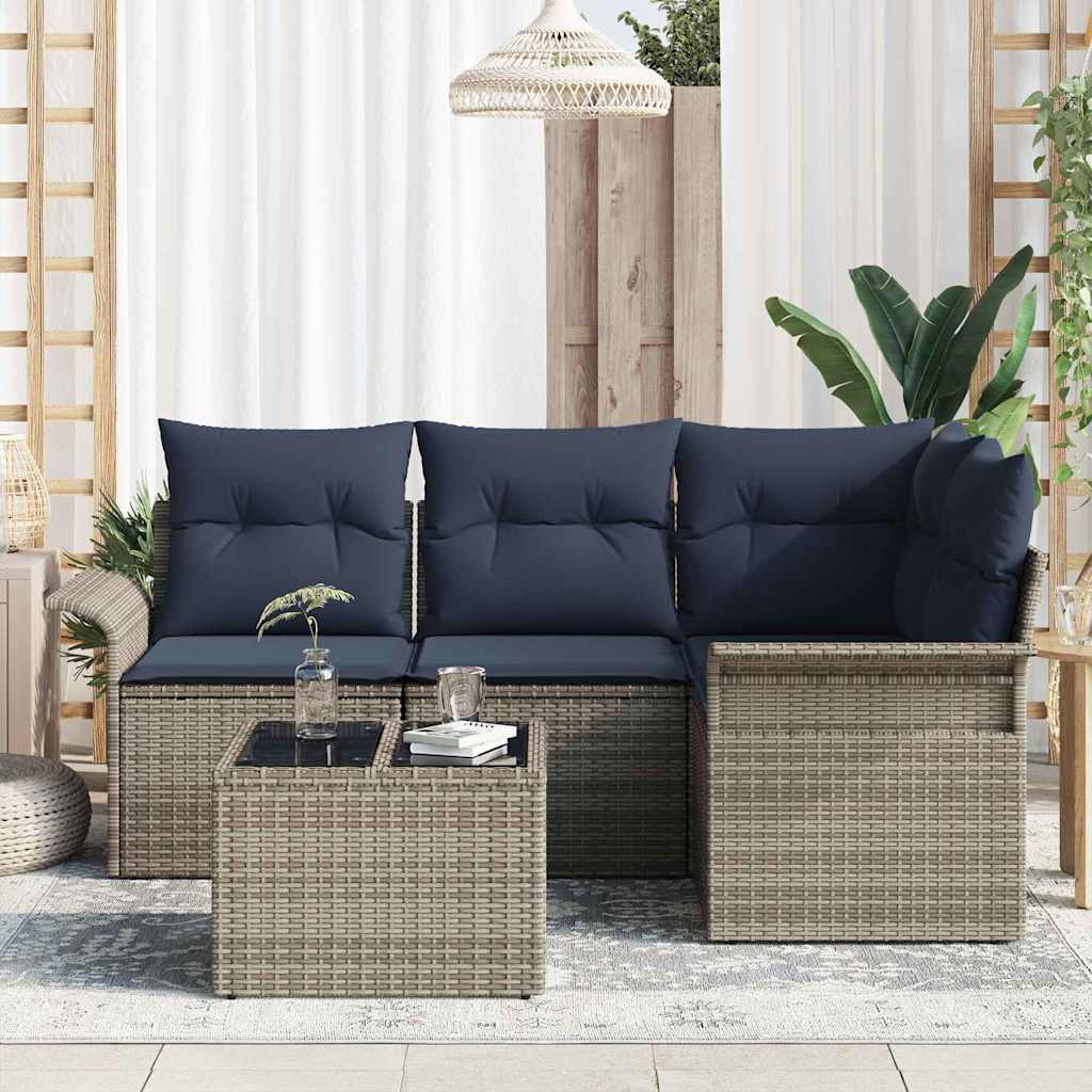 Havesofa Sæt med pude 5 pcs Grå polyrattan