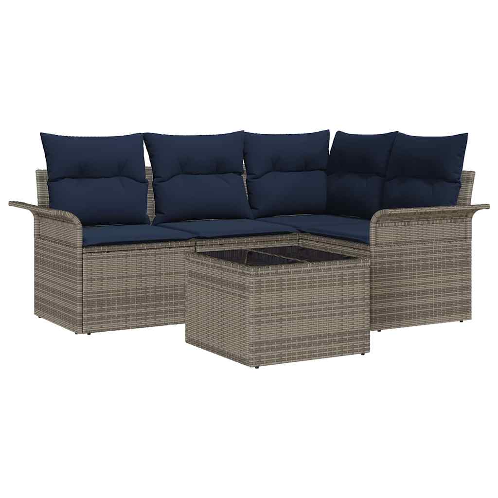 Havesofa Sæt med pude 5 pcs Grå polyrattan