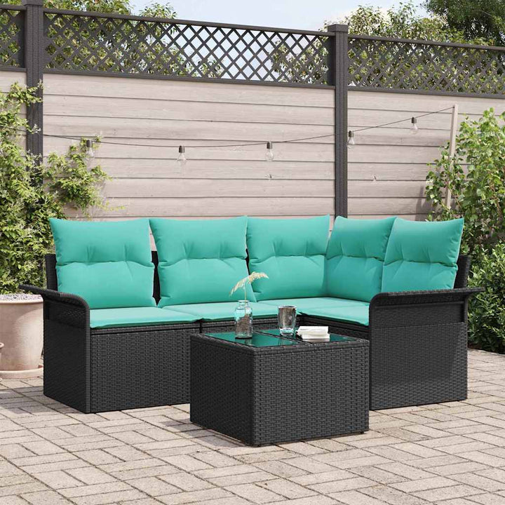 Havesofa Sæt med pude 5 pcs Sort polyrattan
