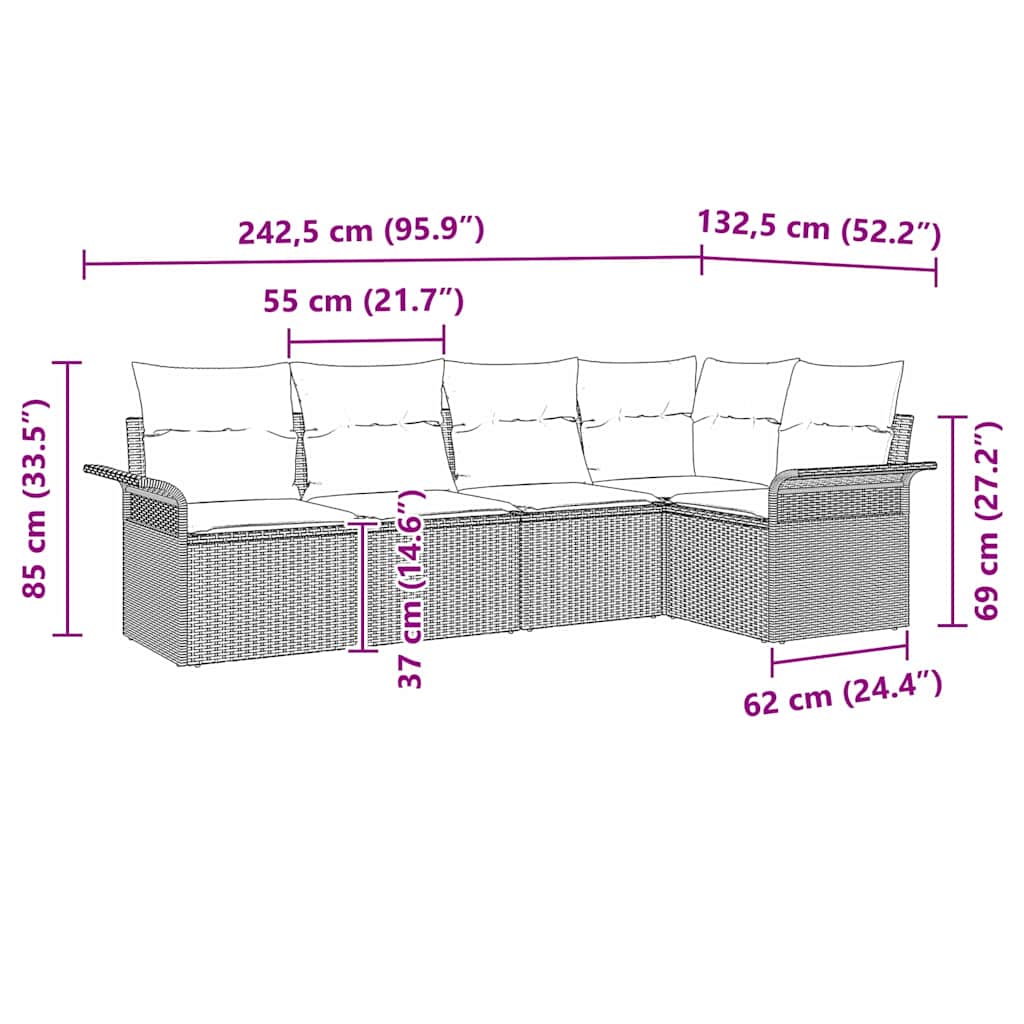 Havesofa Sæt 5 stk. Sort polyrattan