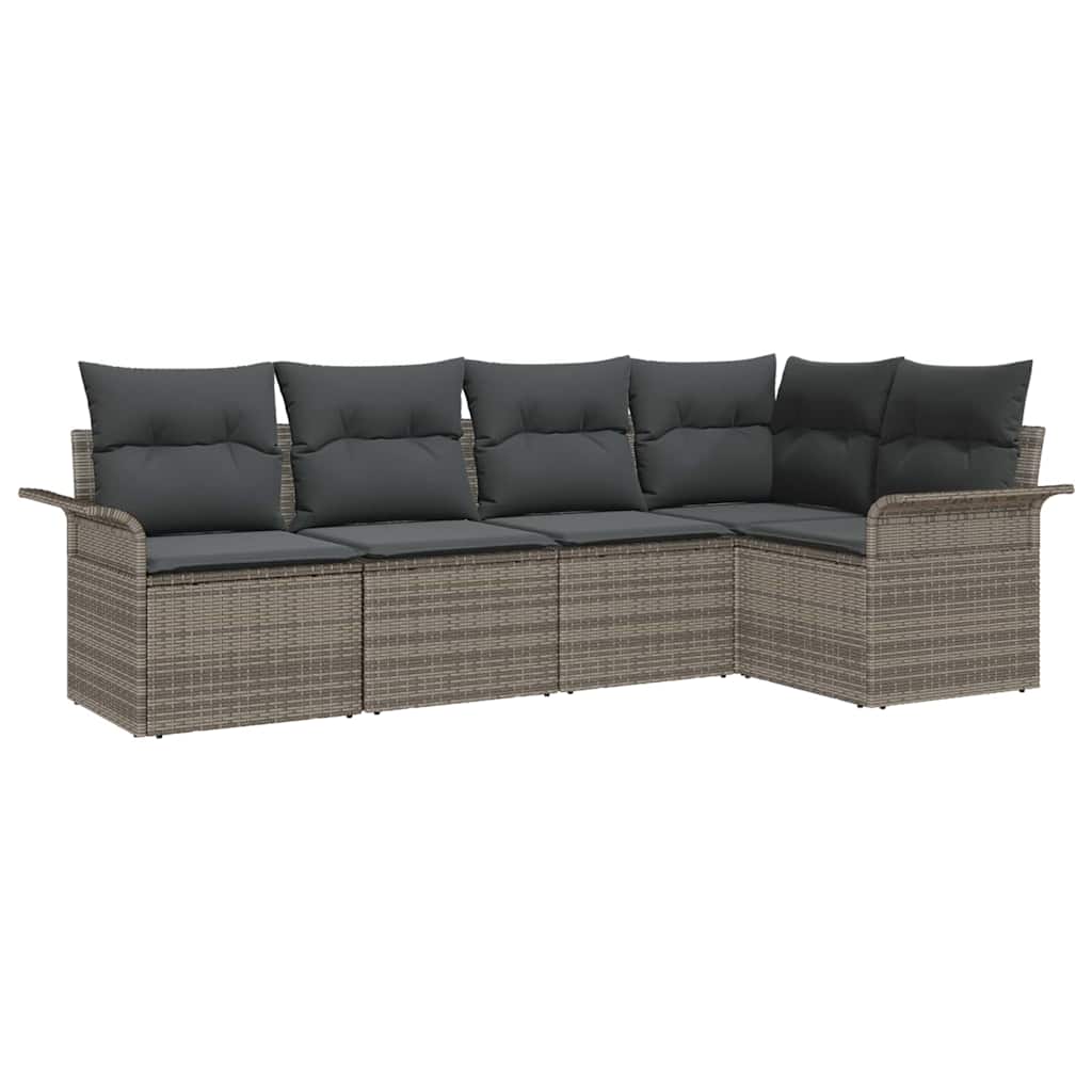 Havesofa Sæt med pude 5 pcs Grå polyrattan